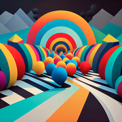 Poster - illustration of abstract geometric park with colorful elements, ai generation