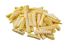 Frozen Crinkle French Fries Potatoes Sticks.  Isolated, Transparent Background.