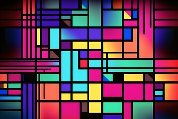 Wall Mural - Abstract background with colorful neon shapes, AI generated