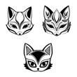 Enchanting and mystical Hand drawn collection set of cute Japanese kitsune masks, evoking a sense of traditional folklore and fox magic