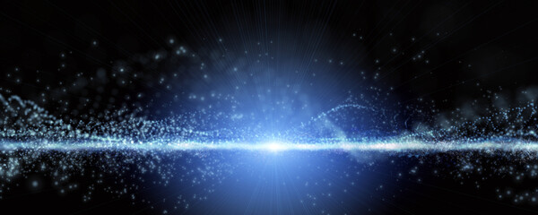 Poster - Futuristic wave panorama background design with lights