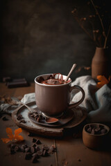 Wall Mural - Cup of hot chocolate autumn vibes created with AI	