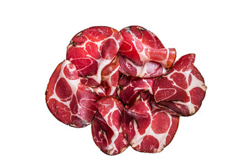 Canvas Print - Coppa Cured ham on kitchen table. Isolated, transparent background.