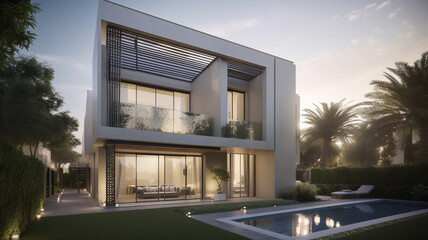 Wall Mural - Luxury villa architecture from outside, Dubai UAE. Illustration for inpiration or real estate advertisement.