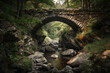 © thejokercze - Old stone bridge with river and rocks underneath created with AI