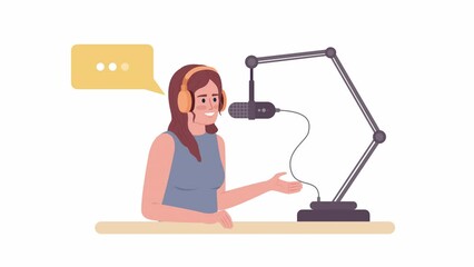 Aufkleber - animated running personal podcast. female radio host with recording microphone. flat character anima