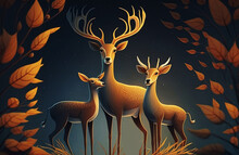 Group Of Deer Standing In Fantasy Landscape