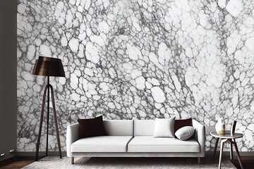 Poster - Modern sofa on abstract empty interior with marble surface., created with generative ai