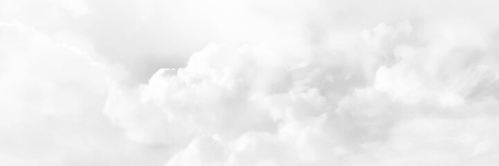 Wall Mural - panorama view white cloud background and texture, cloudy weather forecast, grey sky