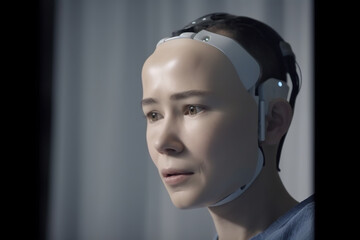 Poster - A robot with a real human face, Generative AI