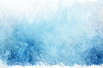 Poster - Frosted winter blue watercolor background painted on white paper, Generative AI	