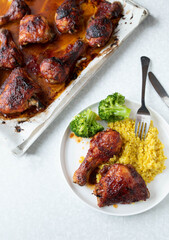 Wall Mural - Glazed chicken with pilau rice and broccoli