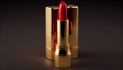 Poster - Beauty product Close up of shiny lipstick tube ,generative AI