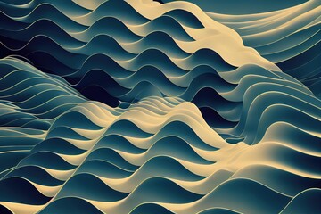 Sticker - Smooth blue waves abstract trendy pattern background digital illustration, created with generative ai