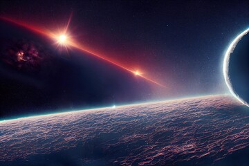 Wall Mural - asteroid and planet surface view from orbit in cosmos background digital illustration., created with