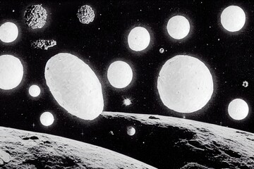 Wall Mural - asteroid rocks floating in open space background digital illustration., created with generative ai