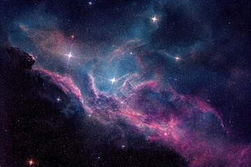 Wall Mural - outer space scene with glowing huge nebula galaxy background. deep mysterious universe filled young 