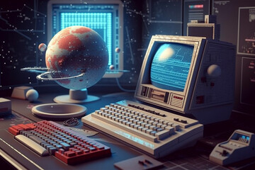 Leinwandbilder - Retro computer graphics and pixel art featuring iconic characters such as virus hero