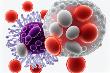 Poster - beautiful abstract illustration of human red and white blood cells isolated on white background, Generative AI technology.