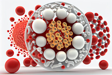 Poster - beautiful abstract illustration of human red and white blood cells isolated on white background, Generative AI technology.