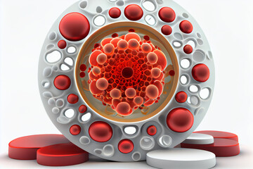 Poster - beautiful abstract illustration of human red and white blood cells isolated on white background, Generative AI technology.