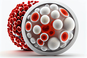 Poster - beautiful abstract illustration of human red and white blood cells isolated on white background, Generative AI technology.