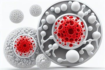 Poster - beautiful abstract illustration of human red and white blood cells isolated on white background, Generative AI technology.