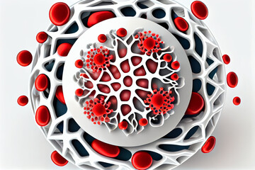 Poster - beautiful abstract illustration of human red and white blood cells isolated on white background, Generative AI technology.