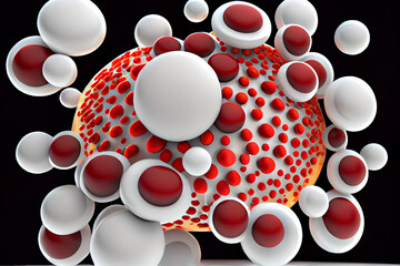 Poster - beautiful abstract  of human red and white blood cells isolated on white background. Generative AI technology.
