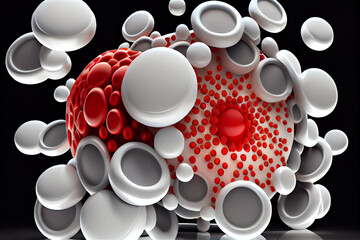 Poster - beautiful abstract  of human red and white blood cells isolated on white background. Generative AI technology.