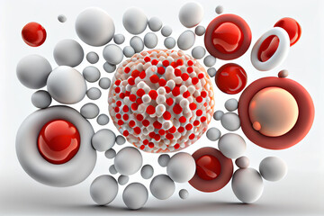 Poster - beautiful abstract  of human red and white blood cells isolated on white background. Generative AI technology.