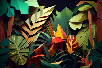 Leinwandbilder - Jungle: An abstract low poly geometry background featuring a jungle scene. Generative AI technology.