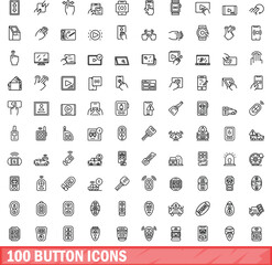 Poster - 100 button icons set. Outline illustration of 100 button icons vector set isolated on white background