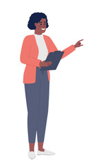 Poster - Female supervisor with clipboard semi flat color vector character. Editable figure. Full body person on white. Simple cartoon style spot illustration for web graphic design and animation