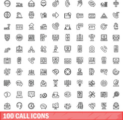 Poster - 100 call icons set. Outline illustration of 100 call icons vector set isolated on white background