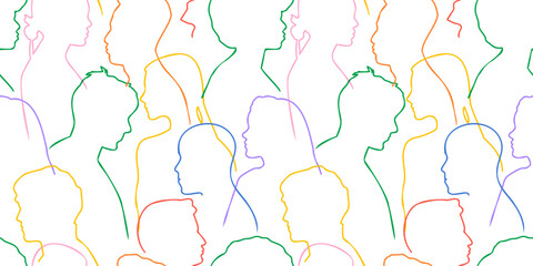 Wall Mural - colorful people crowd silhouette abstract art seamless pattern. multi-ethnic community, cultural div
