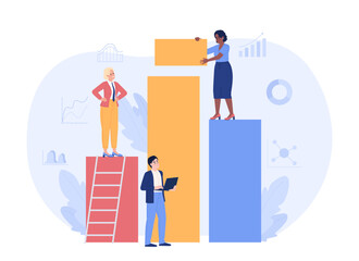 Poster - comparison bar chart creating flat concept vector spot illustration. editable 2d cartoon characters 