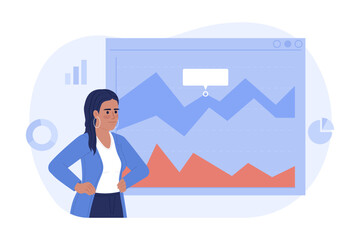 Poster - area chart in financial presentation flat concept vector spot illustration. editable 2d cartoon char