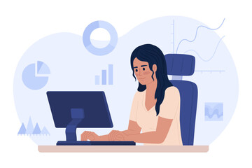 Poster - data analyst career flat concept vector spot illustration. editable 2d cartoon character on white fo
