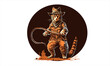 funny kitten cat cowboy with fedora  hat dressed as Indiana Jones vector illustration