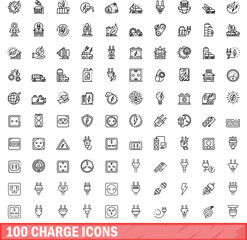 Poster - 100 charge icons set. Outline illustration of 100 charge icons vector set isolated on white background
