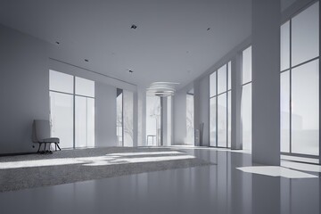 Poster - Modern hall interior with empty gray wall., created with generative ai