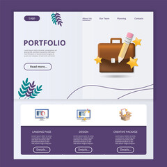 portfolio flat landing page website template. landing page, design, creative package. web banner wit