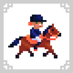 Wall Mural - A horse rider. Female jockey in pixel art