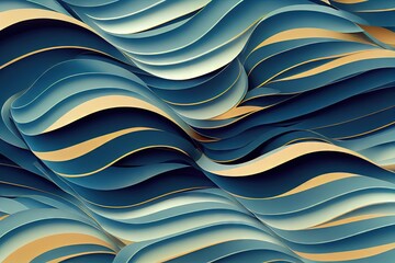 Poster - Smooth blue waves abstract trendy pattern background digital illustration., created with generative ai