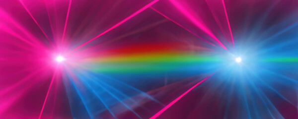 Headlights flare. Graphic art. Digital illustration. Creative pattern with colorful blurred rainbow rays two points with glare star effect shining background.