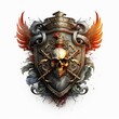 Pirate coat of arms with shield and skull, pirate emblem on white background, Generative AI
