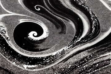 Wall Mural - Grey shades liquid paint curls abstract pattern background digital illustration., created with generative ai