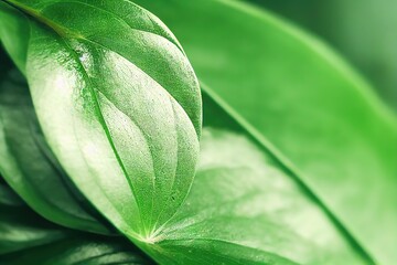 Canvas Print - Green plant leaves extreme close up background 3D render digital illustration., created with generative ai