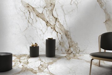 Wall Mural - Combination of marble and nature, architectural concept, abstract interior made of marble., created with generative ai